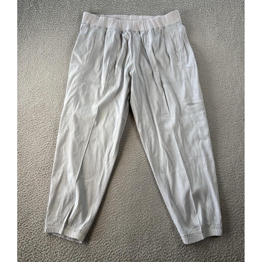 Eileen Fisher Cargo Joggers Womens XL Linen Blend Pull On Light Gray Minimalist